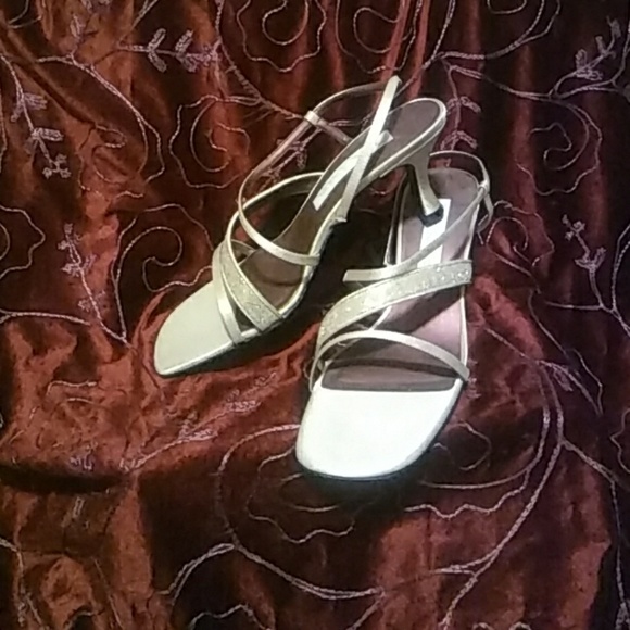 Nina Gold Sparkle Strappy Heels - Picture 1 of 5